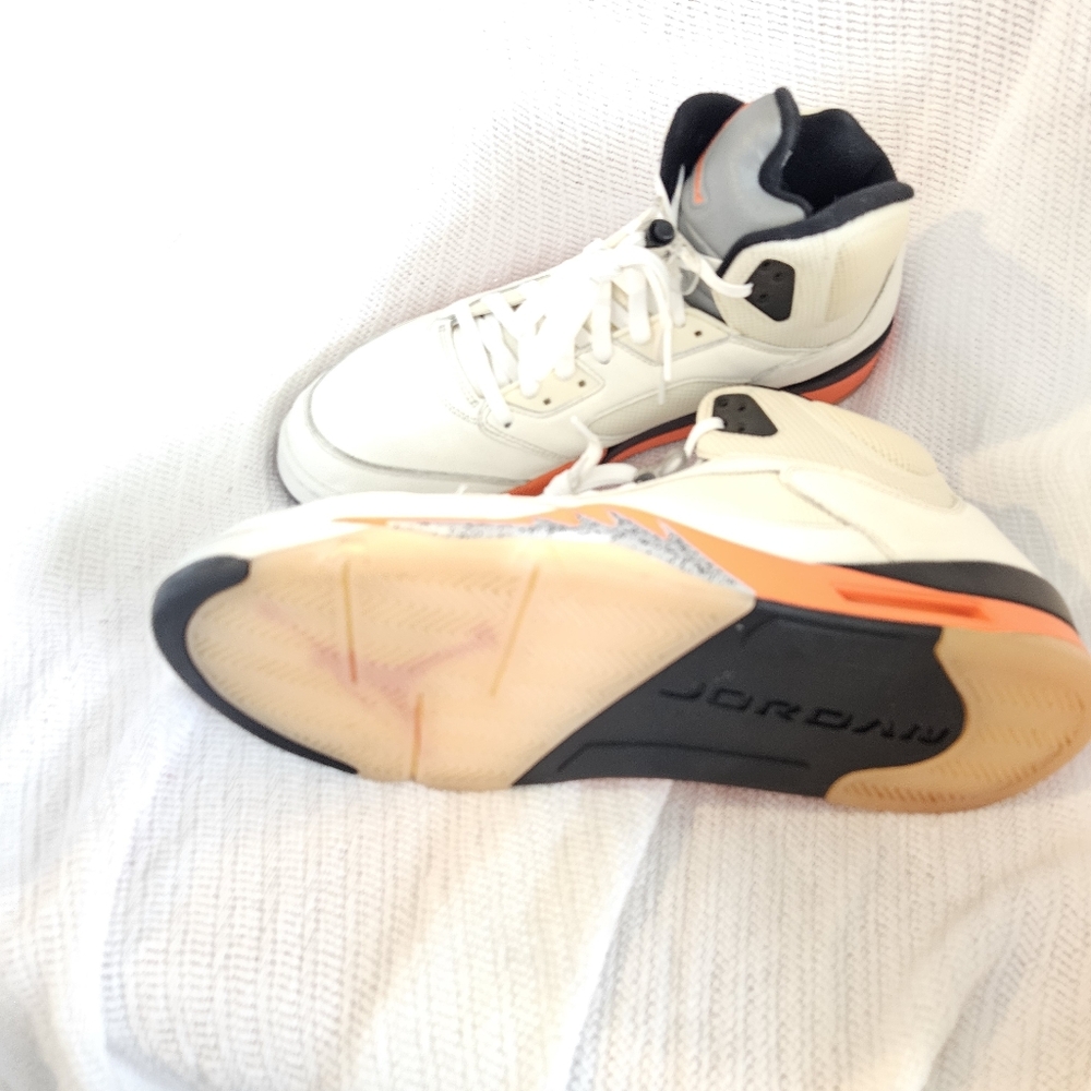 Jordan 5 Men's White and Orange Sneakers Size 14 - Picture 12 of 16